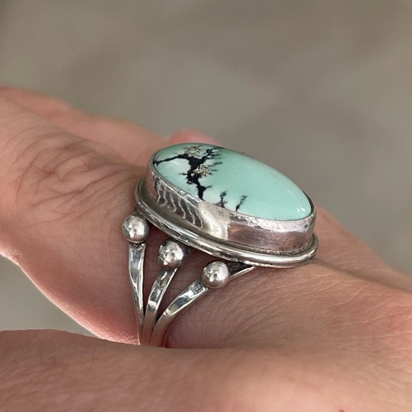 Signed Ed Kee Navajo natural turquoise solid sterling silver ring - Picture 7 of 9